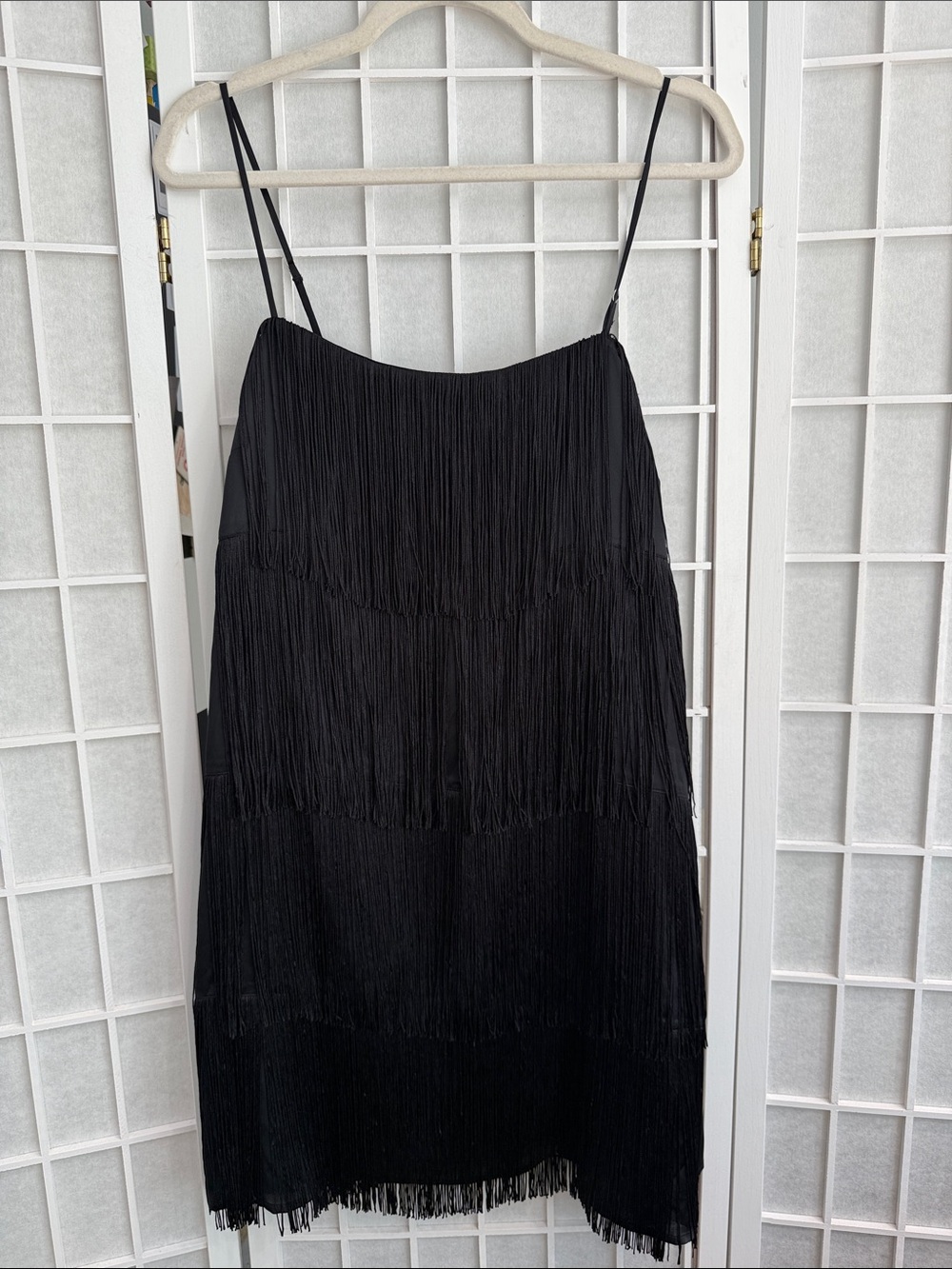 Abercrombie & Fitch Black Fringe Slip Dress with Spaghetti Straps Size XL